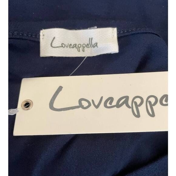 Loveappella Mini Dress Women M Navy Tie Keyhole Jersey Stretch Vacay Neutral NEW - Picture 2 of 10